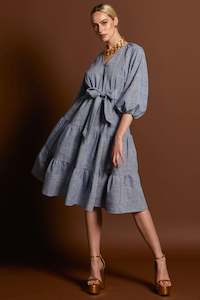 Landslide Raglan Tiered Midi Dress Blue Texture