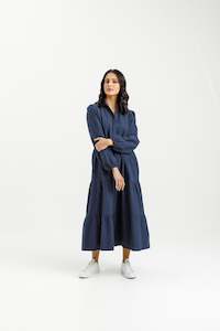 Long Sleeve Khloe Dress Indigo Blue