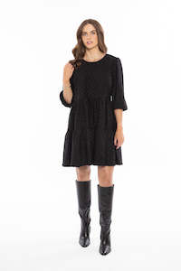 Sale: Amy Smock Dress Black Crinkle Spot