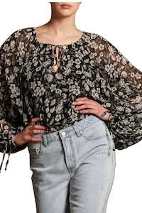 Beautiful Soul Balloon Sleeve Boho Top Mono Floral