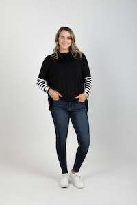 Jumpers Cardis: Gloria Merino Stripe Cuff Black