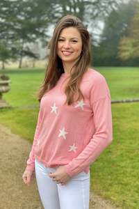 Scatter Star Cotton Star Jumper Pale Pink/White