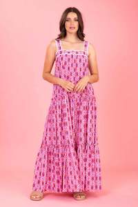 Maria Maxi Dress Pink Red Print