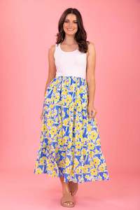 Kara Midi Dress Blue Yellow