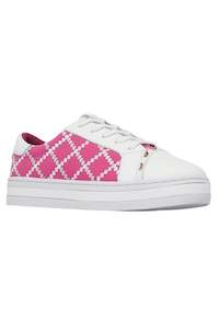 Footwear: Pleat White and Hot Pink Sneaker