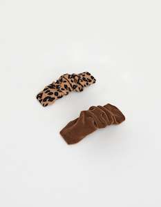 Hair Accessories Hats: Chocolate/Leopard Hair Clips- Set of 2