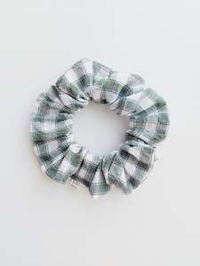 Green and White Gingham Scrunchie- Crinkle