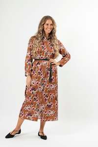 Maya Dress Blurred Blooms Rust