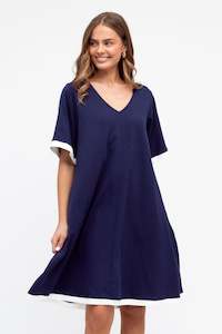 Navy Dress With White Trim