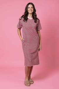 Dresses 1: Aden T-Shirt Dress Maroon Stripe