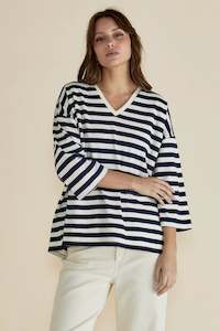 Raven Top Navy Cream Stripe