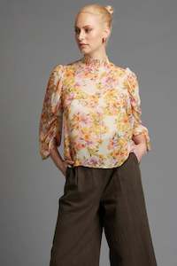 Fate Becker 1: Last Dance Shirred High Neck Top Cream Floral