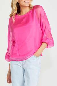 To Her Door Silk Kaftan Top Magenta