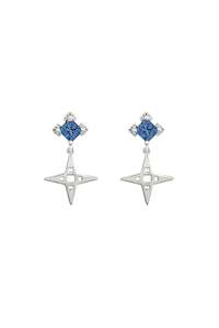 Star Stud Earrings With Sapphire Blue Stone Platinum