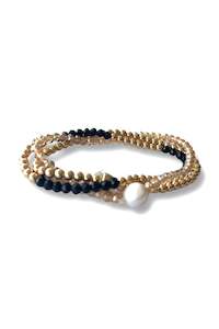 Lindi Kingi: Champagne Pearl Black And Gold Beaded Bracelet Set