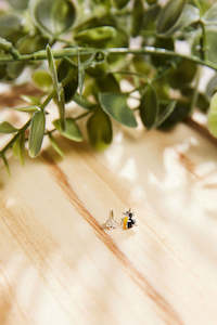 Tiny Bee And Flower Studs Sterling Silver