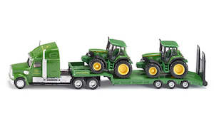 Toy: Siku 1837 Farmer - 1:87 Freightliner Low Loader Truck with 2 John Deere Tractors