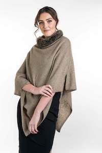 Possum Merino Fur Trim Zip Poncho - Koru Knitwear