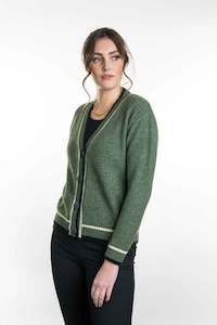 Clothing: Possum Merino Contrast Textured Cardigan - Koru Knitwear