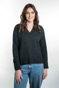 Clothing: Possum Merino V-Neck Ribbed Jumper - Koru Knitwear