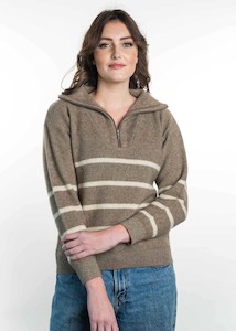 Clothing: Possum Merino Striped Zip Jumper - Koru Knitwear