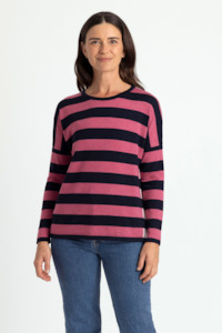 Clothing: Merino Wool Striped Drop Shoulder Jumper - Royal Merino