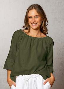 Clothing: Summer Weight Linen Gathered Boat Neck Top - Noble Wilde