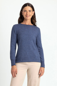 Clothing: Merino Wool Crew Neck Fine Stripe Jumper - Royal Merino