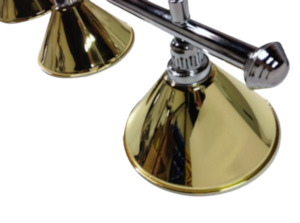 3 Brass Lighting Shades and Chrome Rail Set