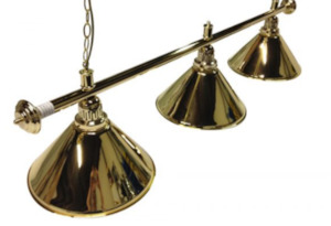 3 Brass Lighting Shades and Brass Rail Set