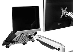 RAISE Dual Monitor Arms + Laptop Tray Powercore