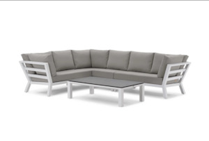 Furniture: LIFE TIMBER Outdoor Aluminium Modular Corner Lounge HIGH ARM VERSION - Lava or White Frame