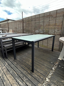 THEMIS Outdoor Aluminium and Glass Surface Dining Table 150 x 88 - Charcoal or White frame