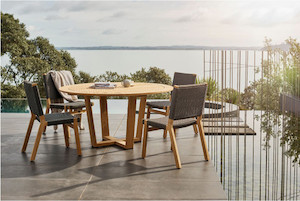 PEGASUS Teak Outdoor Round Dining Table by Devon - 1500x750 (ONLINE SPECIAL 50% off)