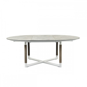 BASTINGAGE Outdoor Dining Extension Table ROUND 146cm dia - White with Concrete …