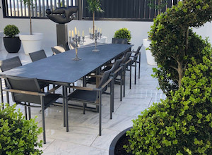 BASTINGAGE Outdoor Dining Extension Table - Space Grey with Slate HPL top 2.1m-3.15m x 1.05m