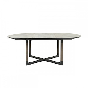 BASTINGAGE Outdoor Dining Extension Table ROUND 146cm dia - Space Grey with Slate HPL Top