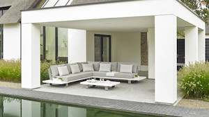 Furniture: LIFE BORA BORA Large Format Outdoor Lounge Setting (2 pc) - White Frame with Sunbrella Cushions in Natte Grey