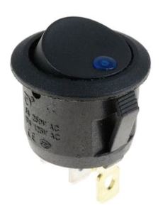 Blue illuminated round rocker switch