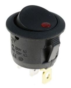 Red illuminated round rocker switch