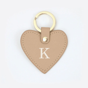 Monogrammed Heart Key Ring - Tan - Precious Imprints