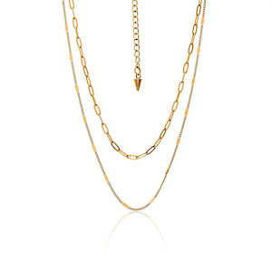 Silk & Steel Horizon Fine Double Layered Necklace | Gold