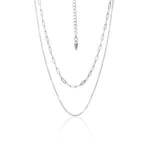 Silk & Steel Horizon Fine Double Layered Necklace | Silver