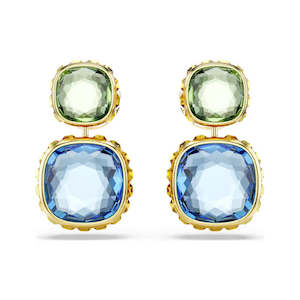 Swarovski | Chroma | Cushion Cut | Multi Colored | Gold | Drop | Earrings