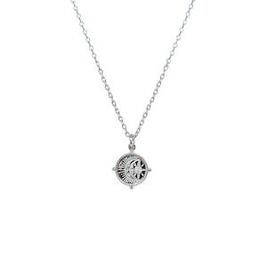 Luna 'Umbriel' Star & Moon Disc CZ Necklace | Silver RH | 45cm