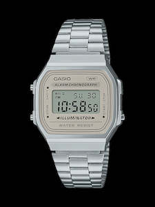 Watch: Casio Gents Stainless Steel vintage Digital Cream Dial Watch