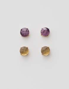 STELLA AND GEMMA GEM STUD EARRINGS - SET OF 2 / PURPLE AMBER