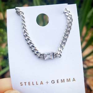 S+G Silver Chain with Crystal Necklace