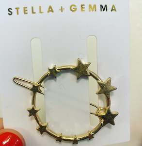 Hair Accessories: Stella + Gemma Hair Slide Gold Circle of Stars