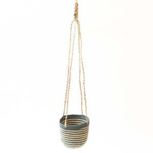 Blue striped Jute hanging basket